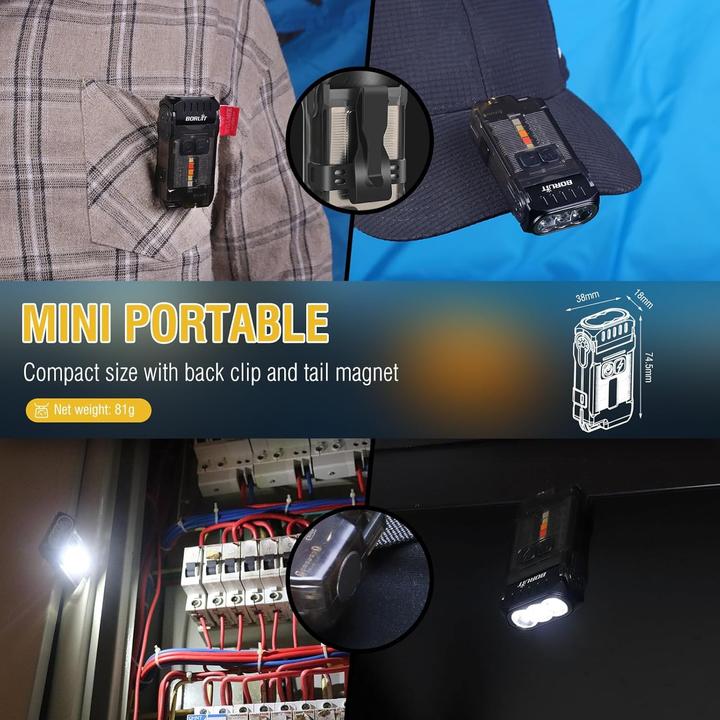 Image du produit Boruit V15 Mini Lampe Puissante - 80° Rotatif - 1200 Lumens -10 Modes - Base Magnétique (Noir)