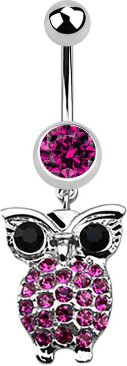 Image du produit Star Piercing Banane argent avec pendentif hibou et grands yeux fuchsia (Acier chirurgical 316L, sans laiton)