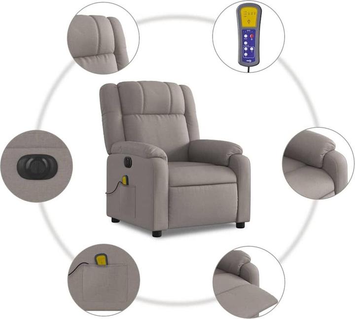 Image du produit VidaXL Fauteuil de massage Fauteuil de télévision Fauteuil de relaxation Fauteuil électrique Taupe Tissu