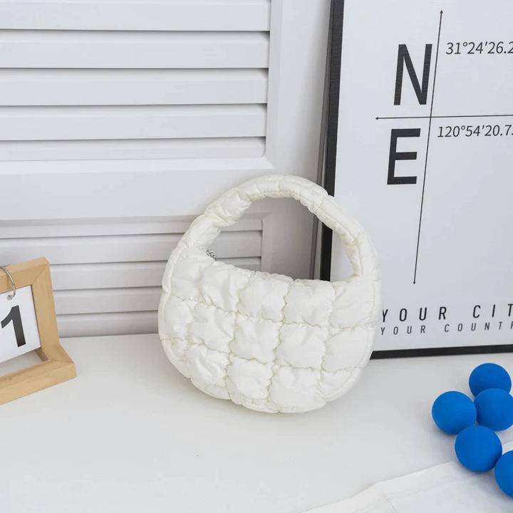 Only-Bags.Store Mini-Tasche Gesteppter Kreis Telefon Purpur Elegant Lila Weiches Nylon Gepolstertes