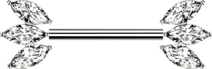 Star Piercing Threadless Barbell silber mit zwei Fächer silber drei Kristalle silber (ohne Messing, Titan G23)