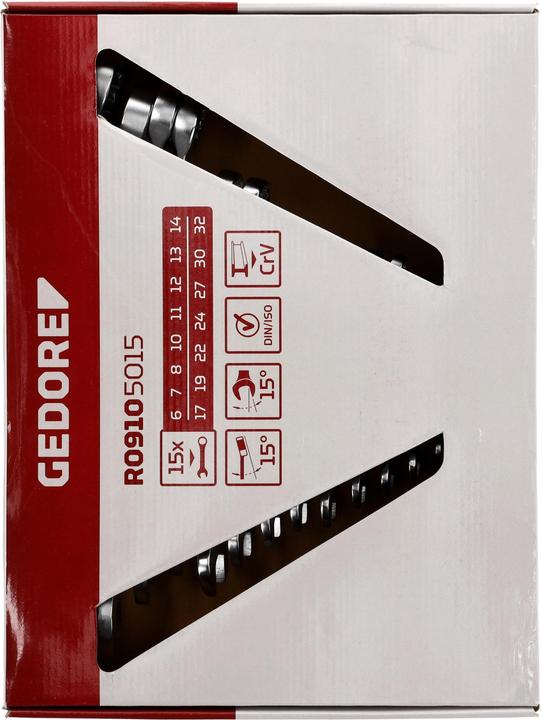 Actual product image Gedore Red red Combination spanner set, 15 pieces, SW 6-32, chrome vanadium steel, silver (19 mm, 29 mm, 8 mm, 21 mm, 28 mm, 31 mm, 12 mm, 18 mm, 14 mm, 10 mm, 26 mm, 30 mm, 27 mm, 20 mm, 9 mm, 25 mm, 16 mm, 15 mm, 32 mm, 22 mm, 17 mm, 11 mm, 24 mm, 23 mm, 13 mm, 7 mm, 6 mm)