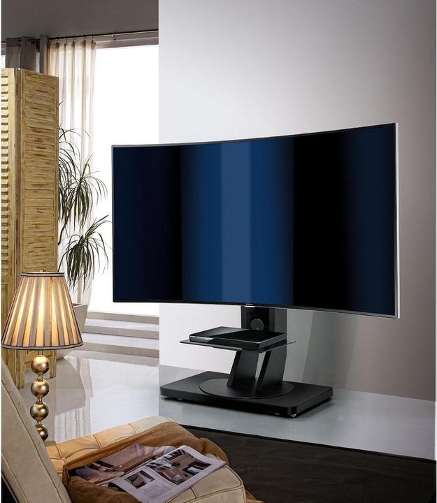 Produktbild PureMounts TV Standfuss auf verdeckten Rädern, bis zu 88" und 65kg, höhenverstellbar und drehbar, schwarz (88", 65 kg)