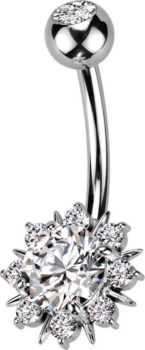 Produktbild Star Piercing Banane silber mit Kugel Kristall silber Sonne mit Kristallen (Messing, Chirurgenstahl 316L)