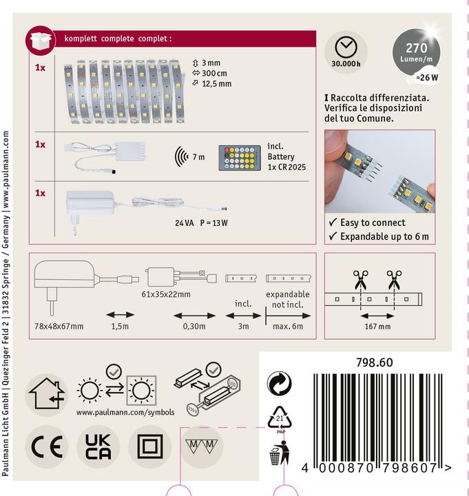 Actual product image Paulmann MaxLED 250 Stripe Set (Warm white, Daylight, Neutral White, 300 cm, Indoor)