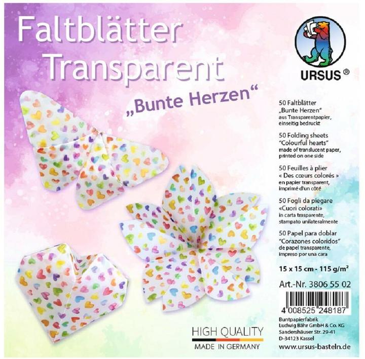 Actual product image Ursus Transparent paper folders "Colourful hearts", approx. 15 x 15 cm (115 g/m², 50 x)