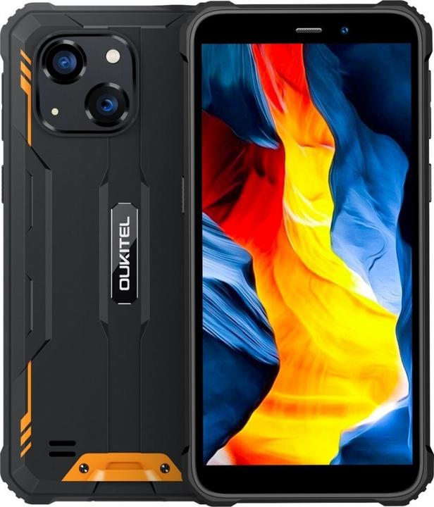 Actual product image Oukitel G2 6' 4/64 DS Smartphone. 6300 mAh (orange) ohne Ladegerät (64 GB, Black, Orange, 5.98", Hybrid Dual SIM, 13 Mpx, 4G)