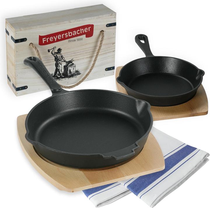Produktbild Freyersbacher Gusseisenpfanne Set 20/28 cm | Emaille Bratpfanne Handgeschmiedet (Bratpfanne, Gusseisen)