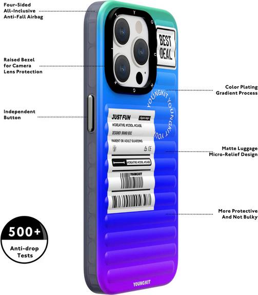 Immagine prodotto Youngkit Custodia Colour-Gradient ispirata alle valigie t/blu (Apple iPhone 15)