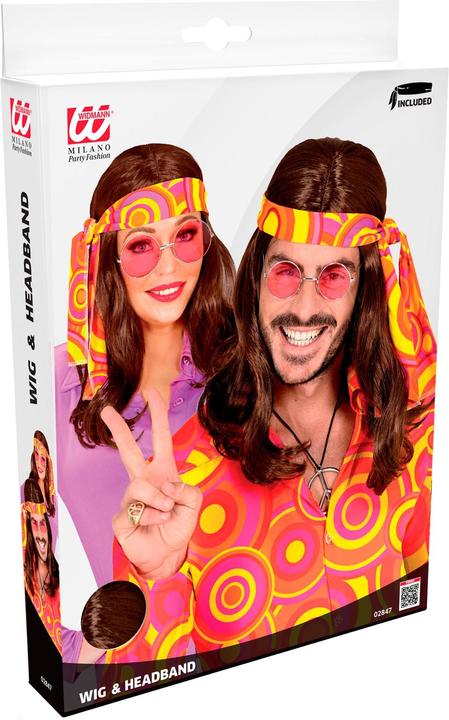 Image du produit Widmann Perruque Disco Fever des années 70 brune avec bandeau unisexe