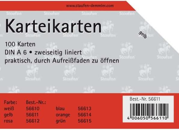 Actual product image Staufen Index cards A6/100 yellow lined (A6, 180 g/m², 100 x)