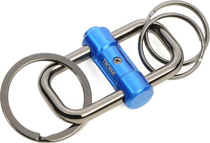 Produktbild Troika 2-WAY KEY Schlüsselanhänger mit 3 Ringen und Schiebeverschluss, blau/gunmetal