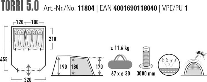 Actual product image High Peak Torri 5.0 tent (Tunnel tent, 11.50 kg, 5 persons)