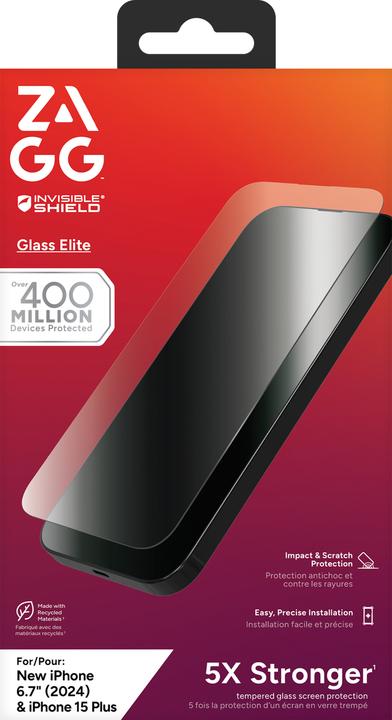 Actual product image Zagg InvisibleShield Glass Elite Apple iPhone 16 Plus/15+ Screen (1 Piece, Apple iPhone 16 Plus)