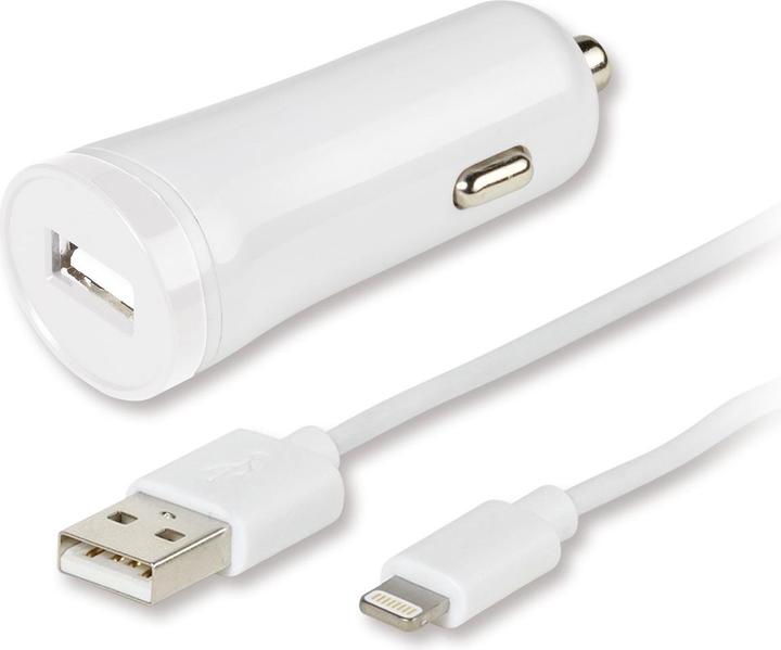 Image du produit Vivanco Chargeur allume-cigare 2.4A USB et câble de connexion Lightning de 1m, blanc