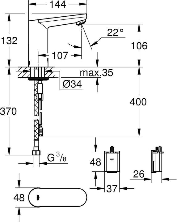 Produktbild Grohe Eurosmart CE Infrarot-Waschtischarmatur mit Temperaturregulierung
