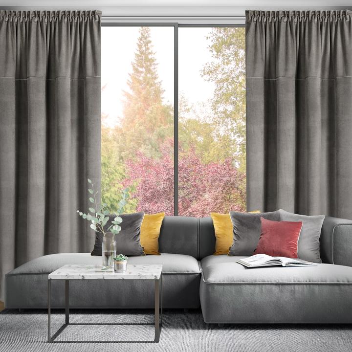 Actual product image Eurofirany Velvet curtain MILO with fine textured pattern, weight 200 g/m2, ash colour, 140 x 300 cm, (140 x 300 cm)