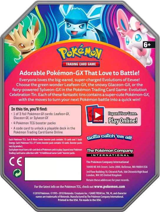 Actual product image Pokémon Kartenspiel TCG: Evolution Celebration Tin Featuring Leafeon-GX (English, Booster Pack)