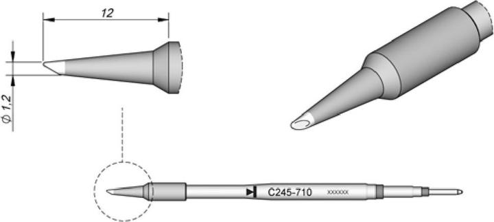 Actual product image JBC Soldering tip series C245, round shape, C245710/Ø 1.2 mm, bevelled (Spare)