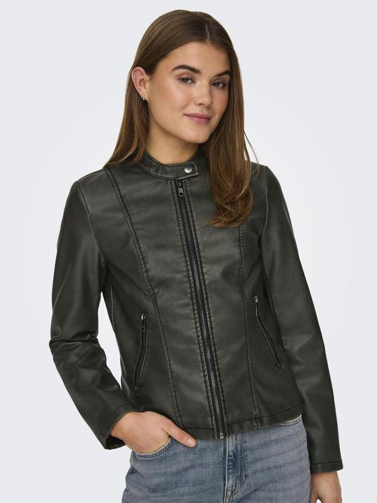 Actual product image Only Band collar biker jacket Faux leather jacket (XS)