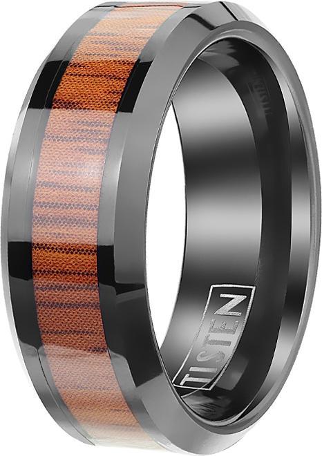 Immagine prodotto Star Piercing Anello nero con striscia di legno (61, 950 Platino)
