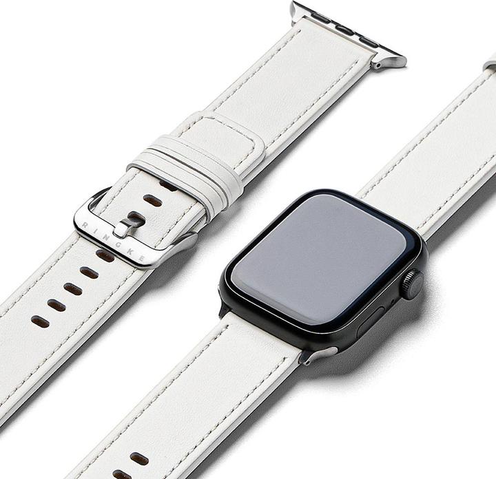Actual product image Ringke - Leather One Basic - Apple Watch 6 44mm - White (Stainless steel, Natural leather)