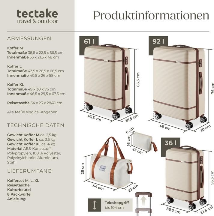 Immagine prodotto tectake Set di valigie da viaggio Madison, 13 pezzi, lucchetto TSA (92 l)