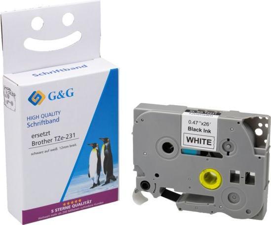 Image du produit G&G Schriftband 12mm x 8m sw-ws komp. m. Brother Tze-231 (1.20 cm, Blanc)