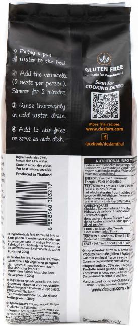 Valeurs nutritives et ingrédients deSiam Brown Rice Vermicelli 200 g (200 g)