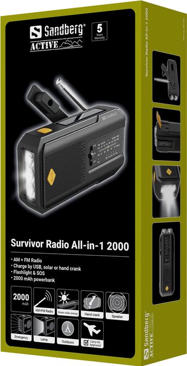 Actual product image Sandberg Survivor Radio All-in-1 2000 (AM, FM, Radio Frequency (RF))