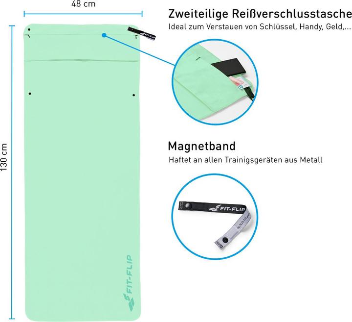 Image du produit Fit-Flip Fitnesshandtuch Mikrofaser mit Reissverschlusstasche 130x48cm (130 x 48 cm)