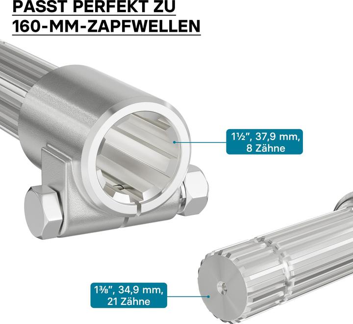 Produktbild Wiltec Zapfwelle 160mm Buchse Keilwellenaufnahme 8-32x38x6 f. Ausgangswelle 1 3/8" Z21