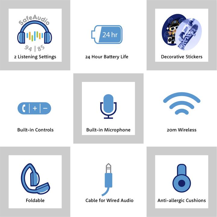 Actual product image Buddyphones kids headphones wireless POPFun (Blue)
