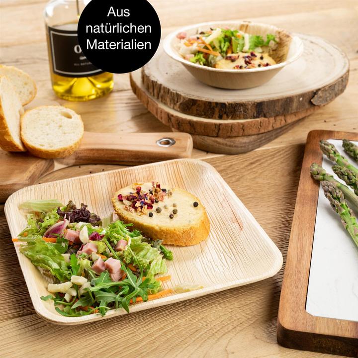 Actual product image Moritz & Moritz Palmblattgeschirr Eckig 20cm mit Besteck (75 x)