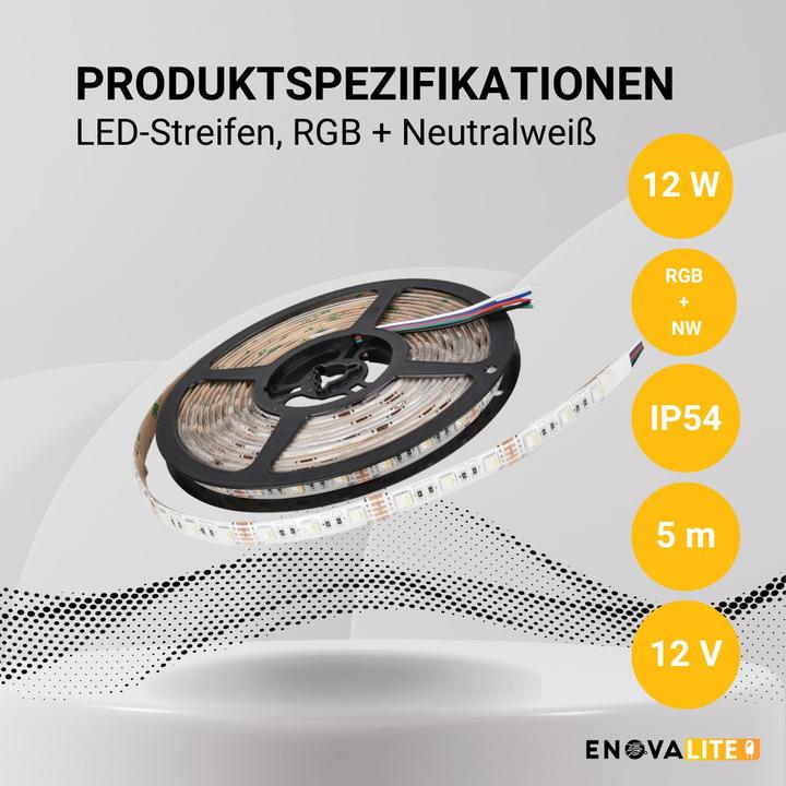 Image du produit Enovalite Bande LED (Blanc neutre, 500 cm, Intérieur, Extérieur)