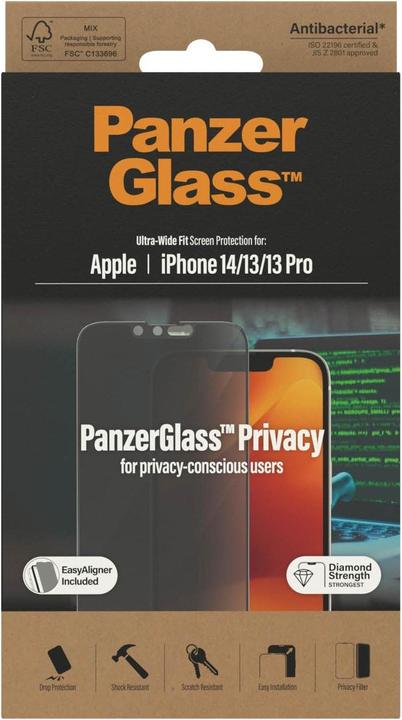 Immagine prodotto PanzerGlass Privacy ultra-ampia (1 Pezzo/i, Apple iPhone 13, Apple iPhone 13 Pro, Apple iPhone 14)