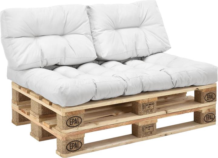 Produktbild En.Casa Palettenkissen Mogán 1x Sitzkissen 2x Rückenkissen Weiss (120 x 80 x 12 cm)