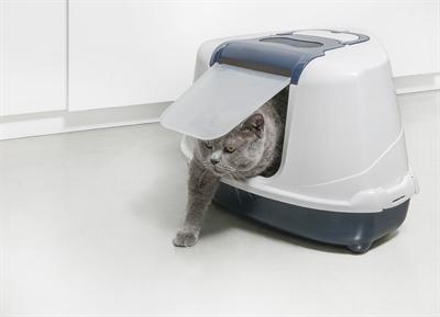 Productafbeelding Moderna Hoek Kattenbak Flip Donkerblauw/Wit (Kattenbak open)