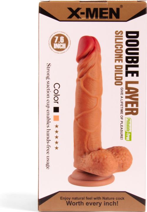 Actual product image Wicked XMEN 7.6 Inch Double Layer Silicone Dildo Brown