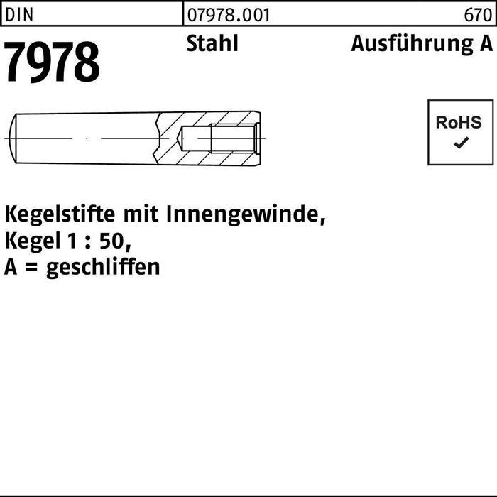 Productafbeelding Conische pen DIN 7978/ISO 8736 met binnendraad A 12 x 40 stalen conus 1:50 DIN 7978