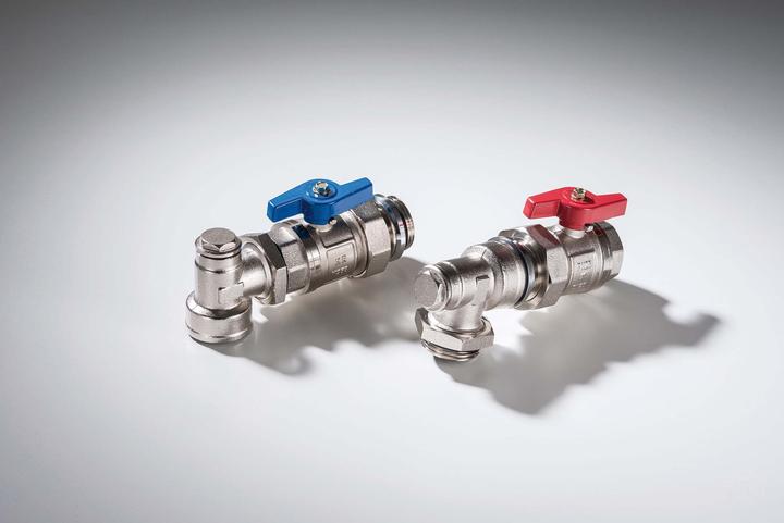 Produktbild Magni VerteilerAnschlussSet 90 für PURTHERM Verteiler 1 bestehend aus 2 Kugelhähnen D