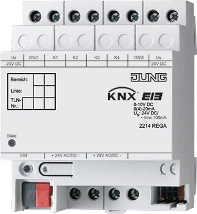 Produktbild JUNG Analogeingang KNX REG 4f Spg Strom 2214REGA