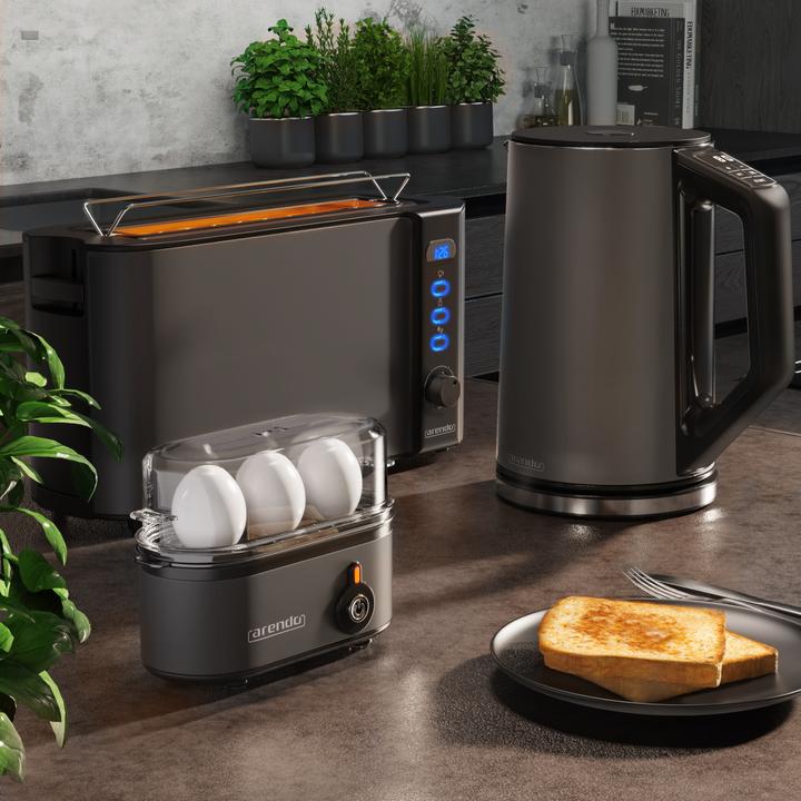 Image du produit Arendo Petit-déjeuner, bouilloire 1,5l, grille-pain 2 tranches et cuiseur à oeufs pour 3 oeufs, gris