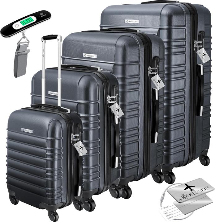 Kesser 4-teiliges ABS-Hartschalenkofferset (120 l, Handgepäck (bis 50l), M (50 - 90l), XL (ab 115l))