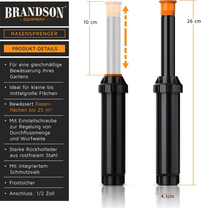Immagine prodotto Brandson Irrigatore retrattile, irrigatore per prato, sistema di irrigazione per giardino, resistente al (Irrigatori a scomparsa)