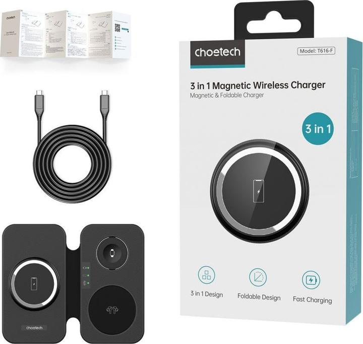 Produktbild Choetech T616-F 3in1 inductive charger compatible with Apple and Samsung devices - black