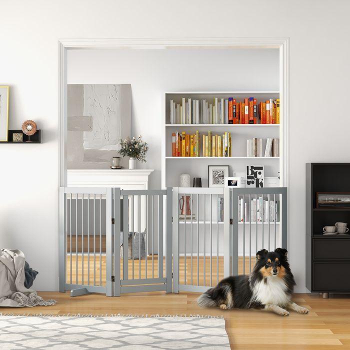 Produktbild Swisshandel24 Absperrgitter Hunde 91 cm Schutzgitter aus Holz Hundegitter mit Tür faltbar