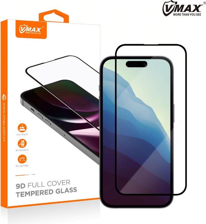 Vmax gehard glas 9D Glas voor iPhone 16 Plus / 15 Plus 6,7" (1 Stuk, Apple iPhone 16 Plus)