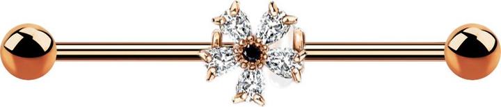 Image du produit Star Piercing Barbell rosegold mit Kristallblume (Acier chirurgical 316L, Laiton)
