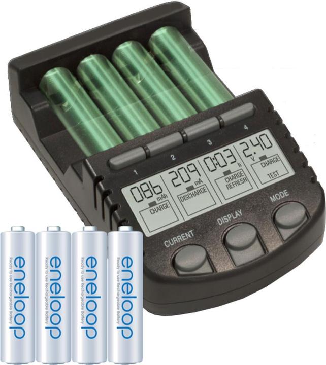 Sanyo Eneloop AAA HR-4UTGA und BC-700 LCD-Schnell-Ladegerät (4 Stk., AAA, 700 mAh, Ladegerät inkl. Akku)